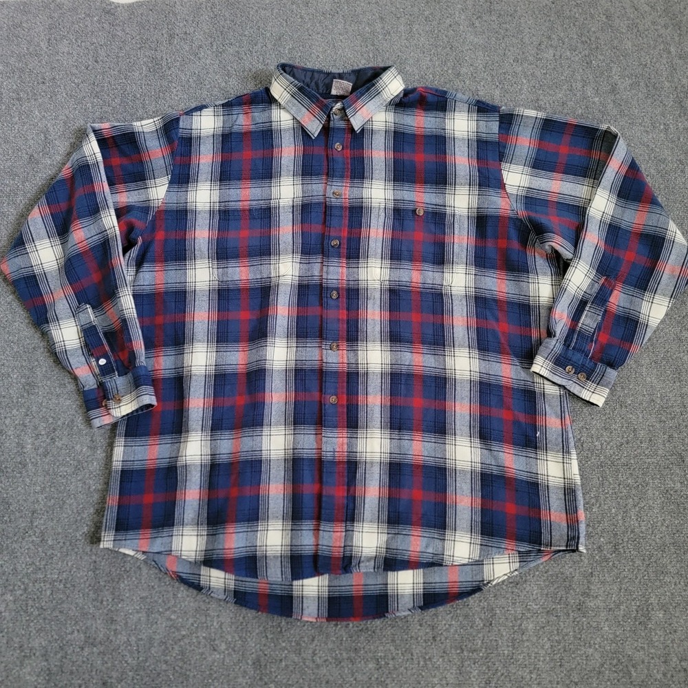 Windridge Shirt Mens 2XL Tall Blue Red White Plaid Flannel Button Down‎ Korea